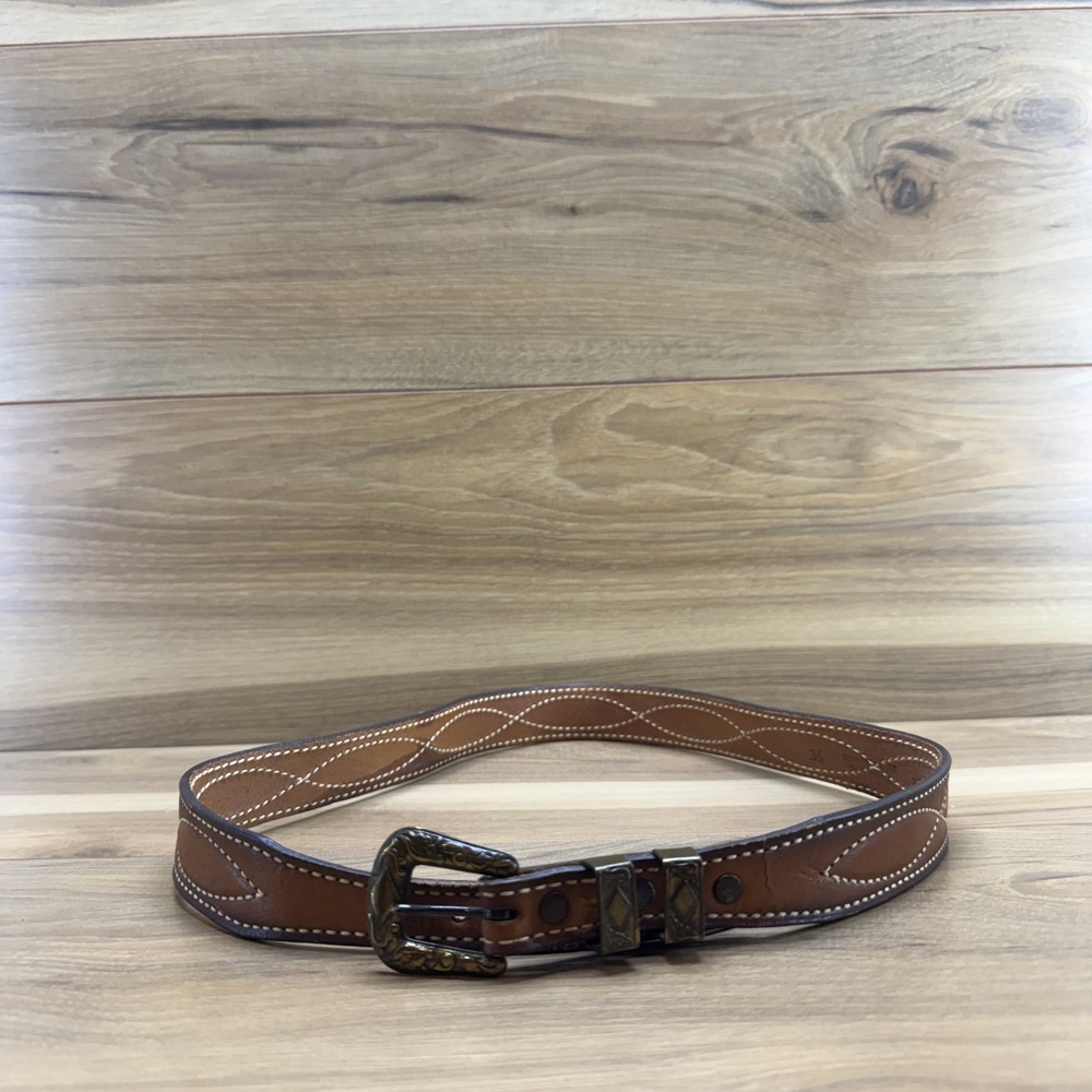 Textan Belt Size 36 Brown Leather Western Unisex